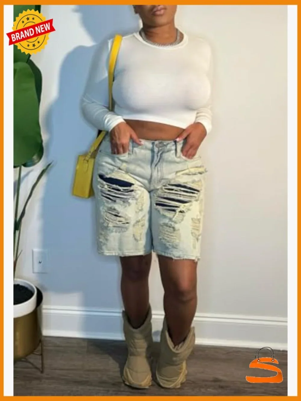 Baggy Ripped Denim Shorts High Waist Wide Leg Distressed Y2k Casual Bermuda